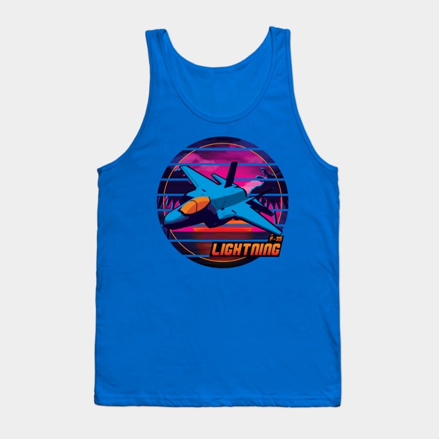 Neon Retro F-35 Lightning Tank Top by patrickkingart